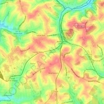 Mappa topografica Hillcrest, altitudine, rilievo