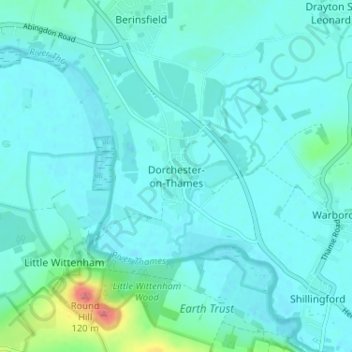 Mappa topografica Dorchester-on-Thames, altitudine, rilievo