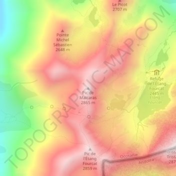 Mappa topografica Pic de Malcaras, altitudine, rilievo
