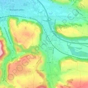 Mappa topografica Ruffieu, altitudine, rilievo