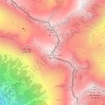 Mappa topografica Pizzo Banderuola, altitudine, rilievo