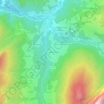 Mappa topografica Le Grand Chenevey, altitudine, rilievo