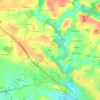 Mappa topografica Tregen, altitudine, rilievo