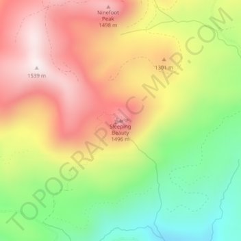 Mappa topografica Sleeping Beauty, altitudine, rilievo