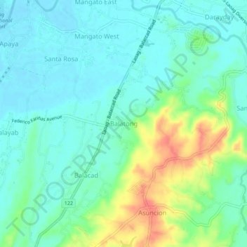 Mappa topografica Balatong, altitudine, rilievo
