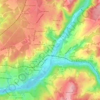 Mappa topografica Le Coteau, altitudine, rilievo