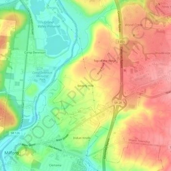 Mappa topografica Beverly Hills, altitudine, rilievo