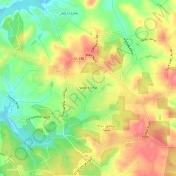 Mappa topografica North Forest, altitudine, rilievo