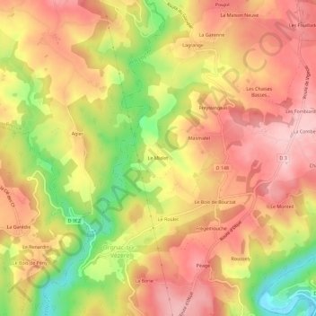 Mappa topografica Le Mialet, altitudine, rilievo
