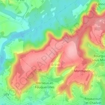 Mappa topografica Montarcene, altitudine, rilievo