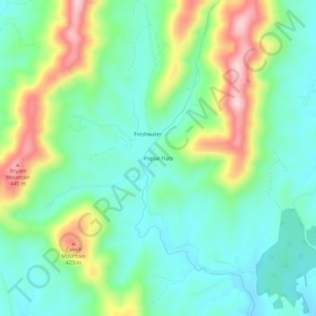 Mappa topografica Poplar Flats, altitudine, rilievo