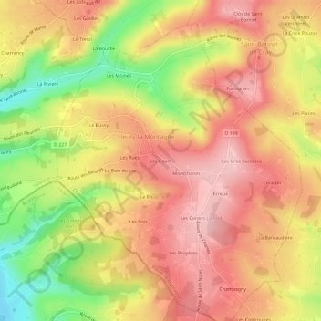 Mappa topografica Les Cours, altitudine, rilievo