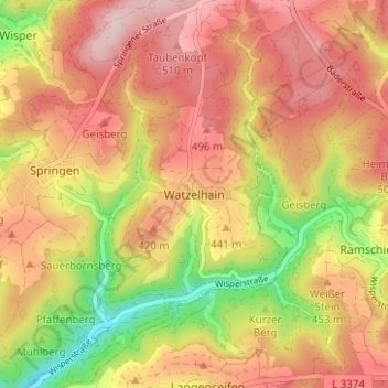 Mappa topografica Watzelhain, altitudine, rilievo