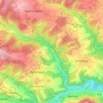 Mappa topografica Mimbach, altitudine, rilievo