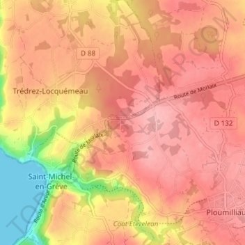 Mappa topografica Ponchou-Meïn, altitudine, rilievo