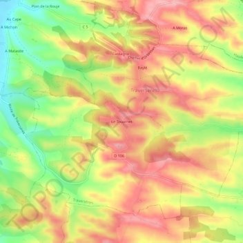 Mappa topografica Le Touarnet, altitudine, rilievo