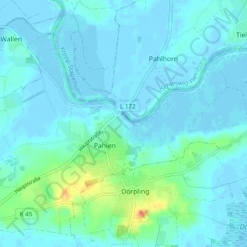 Mappa topografica Pahlhude, altitudine, rilievo