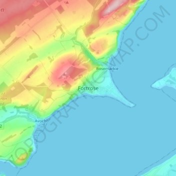 Mappa topografica Fortrose, altitudine, rilievo