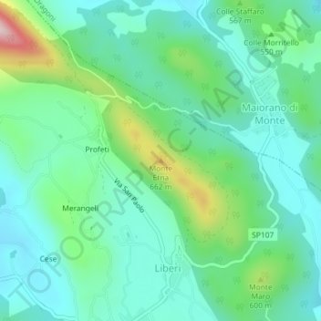 Mappa topografica Monte Etna, altitudine, rilievo