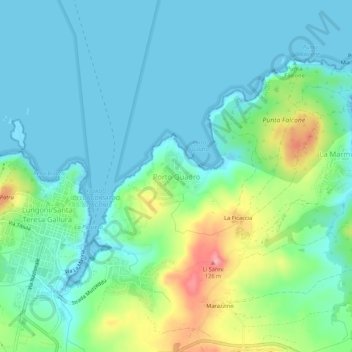 Mappa topografica Porto Quadro, altitudine, rilievo
