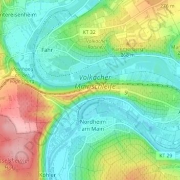 Mappa topografica Vogelsburg, altitudine, rilievo