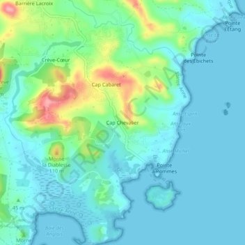 Mappa topografica Cap Chevalier, altitudine, rilievo