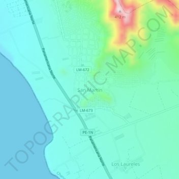 Mappa topografica San Martín, altitudine, rilievo