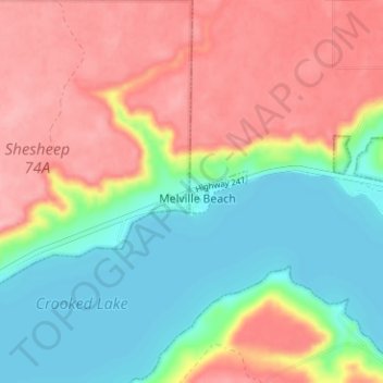 Mappa topografica Melville Beach, altitudine, rilievo