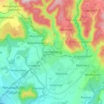 Mappa topografica Sonneberg, altitudine, rilievo