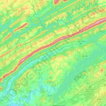 Mappa topografica Rutledge, altitudine, rilievo