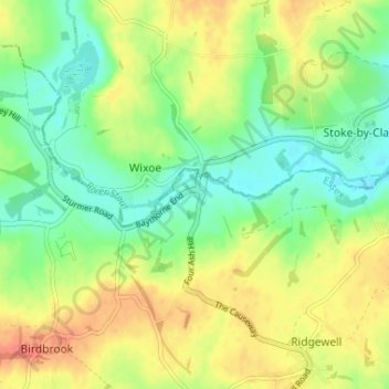 Mappa topografica Baythorne End, altitudine, rilievo