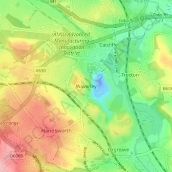 Mappa topografica Waverley, altitudine, rilievo