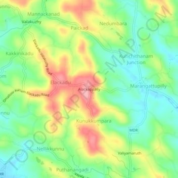 Mappa topografica Alackappally, altitudine, rilievo