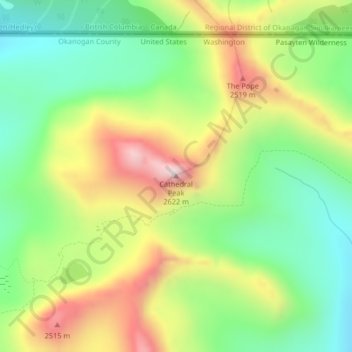 Mappa topografica Cathedral Peak, altitudine, rilievo