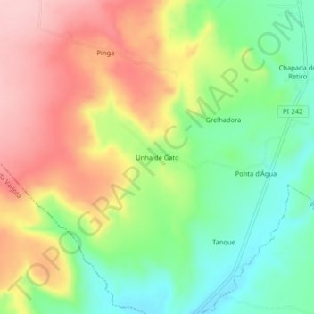 Mappa topografica Unha de Gato, altitudine, rilievo
