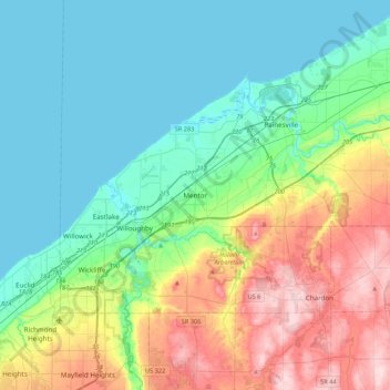 Mappa topografica Mentor, altitudine, rilievo