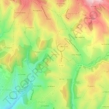 Mappa topografica Le Frein, altitudine, rilievo