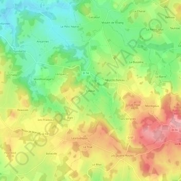 Mappa topografica Crépiat, altitudine, rilievo