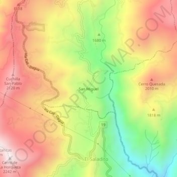 Mappa topografica San Miguel, altitudine, rilievo