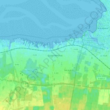 Mappa topografica Gujan-Mestras, altitudine, rilievo