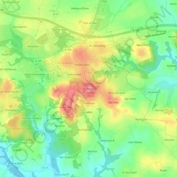 Mappa topografica Le Miniou, altitudine, rilievo
