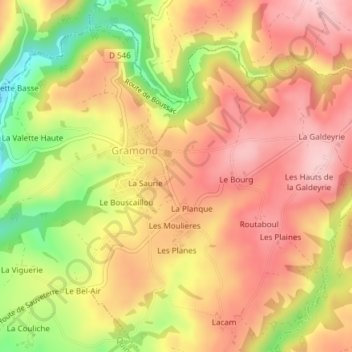 Mappa topografica Le Mouscard, altitudine, rilievo