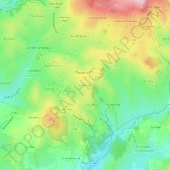 Mappa topografica La Grange, altitudine, rilievo