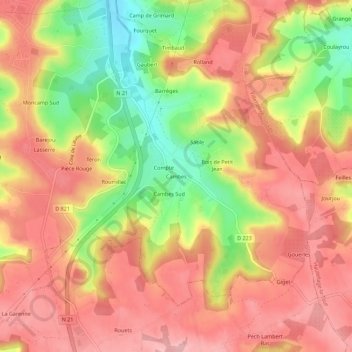 Mappa topografica Cambes, altitudine, rilievo