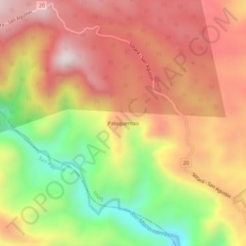Mappa topografica Paloquemao, altitudine, rilievo