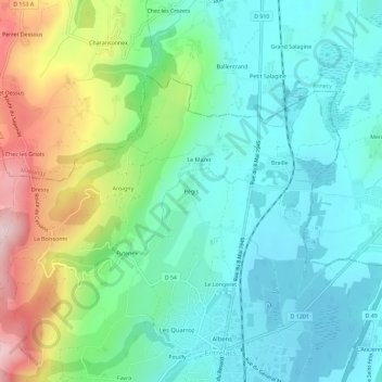 Mappa topografica Pégis, altitudine, rilievo