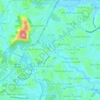 Mappa topografica Santa Luzia, altitudine, rilievo