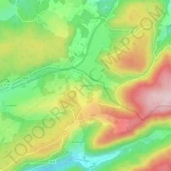 Mappa topografica Olichamp, altitudine, rilievo