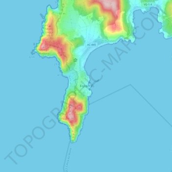 Mappa topografica Fisterra, altitudine, rilievo