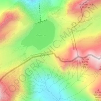 Mappa topografica Passo del Gries, altitudine, rilievo